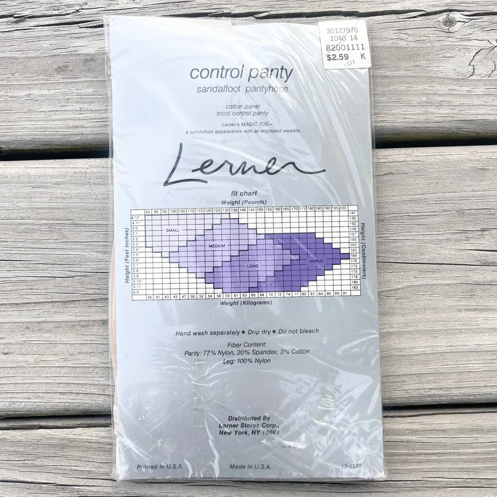 VTG Lerner Control Panty Sandalfoot Pantyhose Gray Mid Grey USA Made Long NOS